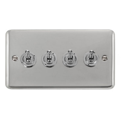 Curved Polished Chrome 4 Gang 2 Way 10AX Toggle Light Switch - SE Home