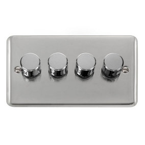 Curved Polished Chrome 4 Gang 2 Way LED 100W Trailing Edge Dimmer Light Switch. - SE Home