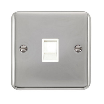 Curved Polished Chrome Rj11 Socket - White Trim - SE Home