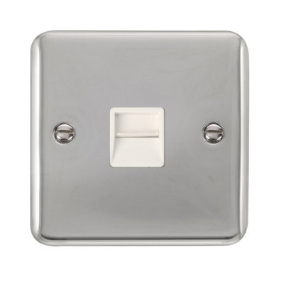 Curved Polished Chrome Secondary Telephone Single Socket - White Trim - SE Home