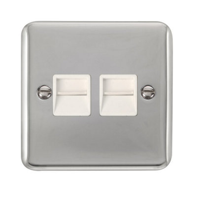 Curved Polished Chrome Secondary Telephone Twin Socket - White Trim - SE Home