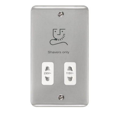 Curved Polished Chrome Shaver Socket 115v/230v - White Trim - SE Home