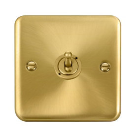 Curved Satin / Brushed Brass 1 Gang 2 Way 10AX Toggle Light Switch - SE Home