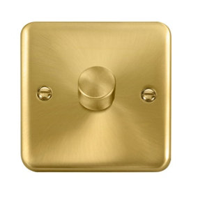 Curved Satin / Brushed Brass 1 Gang 2 Way LED 100W Trailing Edge Dimmer Light Switch - SE Home