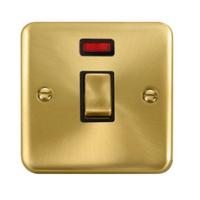 Curved Satin / Brushed Brass 1 Gang 20A Ingot DP Switch With Neon - Black Trim - SE Home
