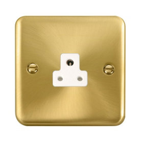 Curved Satin / Brushed Brass 1 Gang 2A Round Pin Socket - White Trim - SE Home