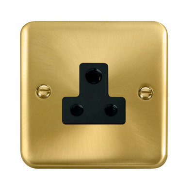 Curved Satin / Brushed Brass 1 Gang 5A Round Pin Socket - Black Trim ...