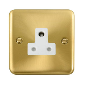 Curved Satin / Brushed Brass 1 Gang 5A Round Pin Socket - White Trim - SE Home