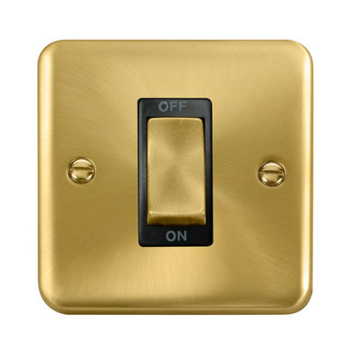 Curved Satin / Brushed Brass 1 Gang Ingot Size 45A Switch - Black Trim - SE Home