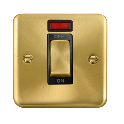 Curved Satin / Brushed Brass 1 Gang Ingot Size 45A Switch With Neon - Black Trim - SE Home