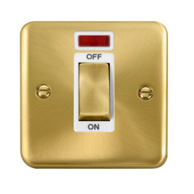 Curved Satin / Brushed Brass 1 Gang Ingot Size 45A Switch With Neon - White Trim - SE Home