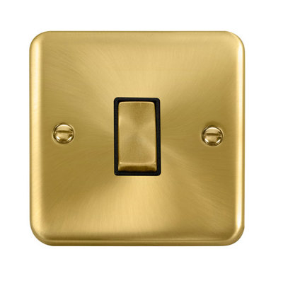Curved Satin / Brushed Brass 10A 1 Gang 2 Way Ingot Light Switch - Black Trim - SE Home