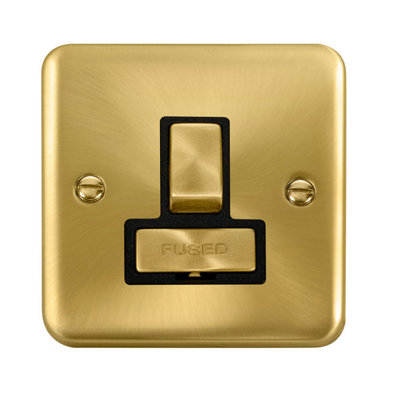 Curved Satin / Brushed Brass 13A Fused Ingot Connection Unit Switched - Black Trim - SE Home