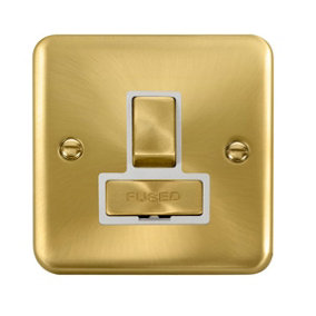 Curved Satin / Brushed Brass 13A Fused Ingot Connection Unit Switched - White Trim - SE Home