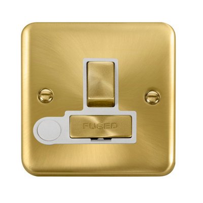 Curved Satin / Brushed Brass 13A Fused Ingot Connection Unit Switched With Flex - White Trim - SE Home