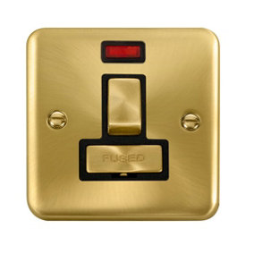 Curved Satin / Brushed Brass 13A Fused Ingot Connection Unit Switched With Neon - Black Trim - SE Home