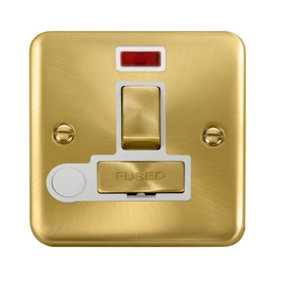 Curved Satin / Brushed Brass 13A Fused Ingot Connection Unit Switched With Neon With Flex - White Trim - SE Home