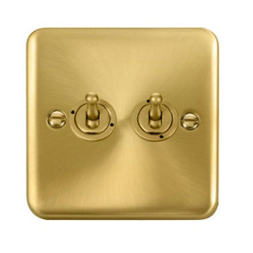 Curved Satin / Brushed Brass 2 Gang 2 Way 10AX Toggle Light Switch - SE Home