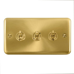Curved Satin / Brushed Brass 3 Gang 2 Way 10AX Toggle Light Switch - SE Home