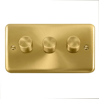 Curved Satin / Brushed Brass 3 Gang 2 Way LED 100W Trailing Edge Dimmer ...