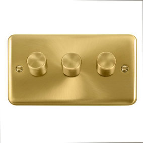 Curved Satin / Brushed Brass 3 Gang 2 Way LED 100W Trailing Edge Dimmer Light Switch - SE Home