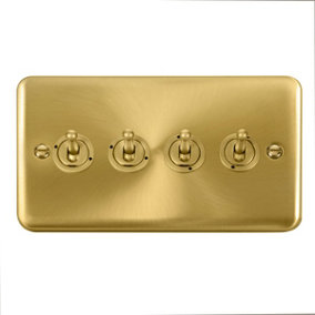Curved Satin / Brushed Brass 4 Gang 2 Way 10AX Toggle Light Switch - SE Home