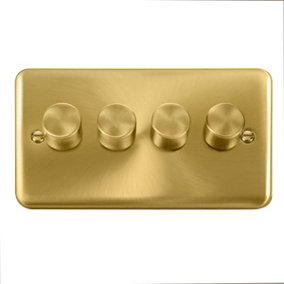 Curved Satin / Brushed Brass 4 Gang 2 Way LED 100W Trailing Edge Dimmer Light Switch. - SE Home