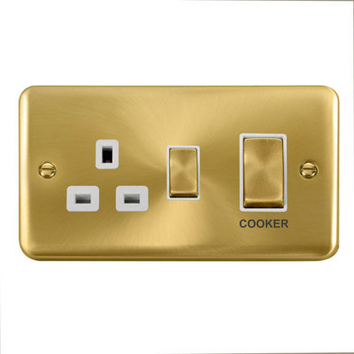 Curved Satin / Brushed Brass Cooker Control Ingot 45A With 13A Switched ...