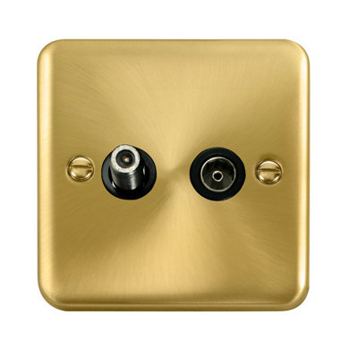 Curved Satin / Brushed Brass Satellite & Coaxial Socket 1 Gang - Black ...