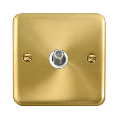 Curved Satin / Brushed Brass Satellite Socket 1 Gang - White Trim - SE Home