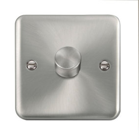 Curved Satin / Brushed Chrome 1 Gang 2 Way LED 100W Trailing Edge Dimmer Light Switch - SE Home
