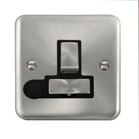 Curved Satin / Brushed Chrome 13A Fused Ingot Connection Unit Switched With Flex - Black Trim - SE Home