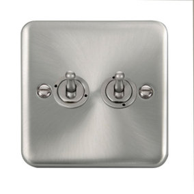 Curved Satin / Brushed Chrome 2 Gang 2 Way 10AX Toggle Light Switch - SE Home