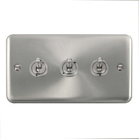 Curved Satin / Brushed Chrome 3 Gang 2 Way 10AX Toggle Light Switch - SE Home