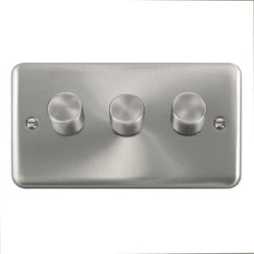 Curved Satin / Brushed Chrome 3 Gang 2 Way LED 100W Trailing Edge Dimmer Light Switch - SE Home