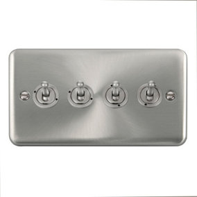 Curved Satin / Brushed Chrome 4 Gang 2 Way 10AX Toggle Light Switch - SE Home