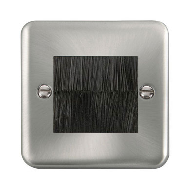 Curved Satin / Brushed Chrome Brush Outlet Plate Black Trim SE Home