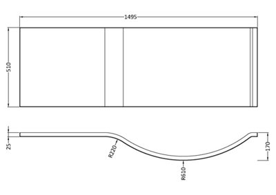 Curved Shower Bath Acrylic Front Panel - 1500mm - White - 3