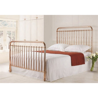 Curved Tubular Rose Gold Metal Bed Frame - King 5ft