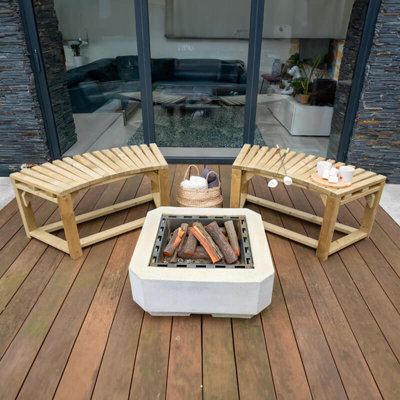 Curved Wooden Firepit Bench - Pack of 2