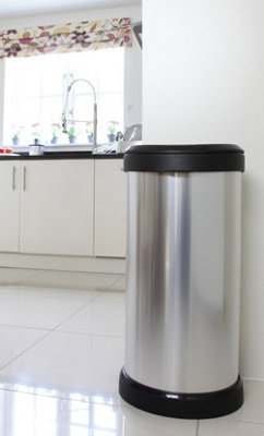 Curver 40 L Metal Effect Plastic One Touch Deco Bin, Silver