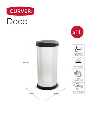 Curver Metalen effect 70% gerecyclede keukenaccessoires One Touch Deco Bin, Rose Gold, 40 liter