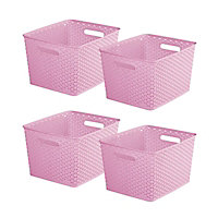 Curver 4PC Large 18L Decorative Y Weave Plastic Storage Basket Studio Organiser Trays with Handles
