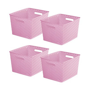 Curver 4PC Large 18L Decorative Y Weave Plastic Storage Basket Studio Organiser Trays with Handles