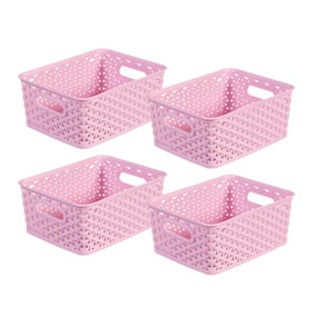 Curver 4PC Small 4L Decorative Y Weave Plastic Storage Basket Studio Organiser Trays with Handles