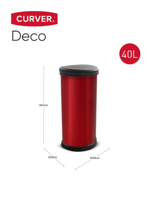 Curver Deco Bin D-Shape Push Lid 40L, Red