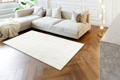 CURVY white 11 Curves washable rug, structured, embossed, plush 120x170 cm
