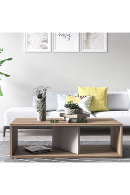 Cury Modern Tea and Coffee Table, 110 x 55 x 32 cm 2-Tier Center Table with Storage Shelf, Oak/Beige