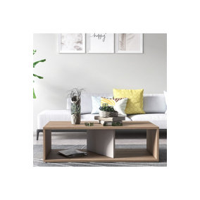 Cury Modern Tea and Coffee Table, 110 x 55 x 32 cm 2-Tier Center Table with Storage Shelf, Oak/Beige