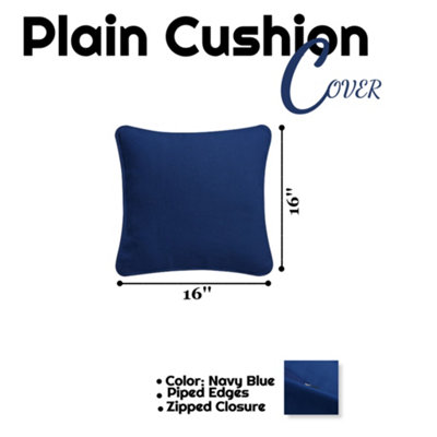Cushion Covers 100% Cotton Plain Dyed Zip Pipe Edge Home Sofa Decor (40x40 cm)